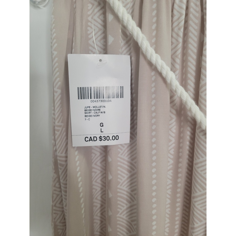 Forever 21 Women's Large Maxi Skirt Beige White Geometric Smocked Waist Boho Flo - Picture 15 of 16